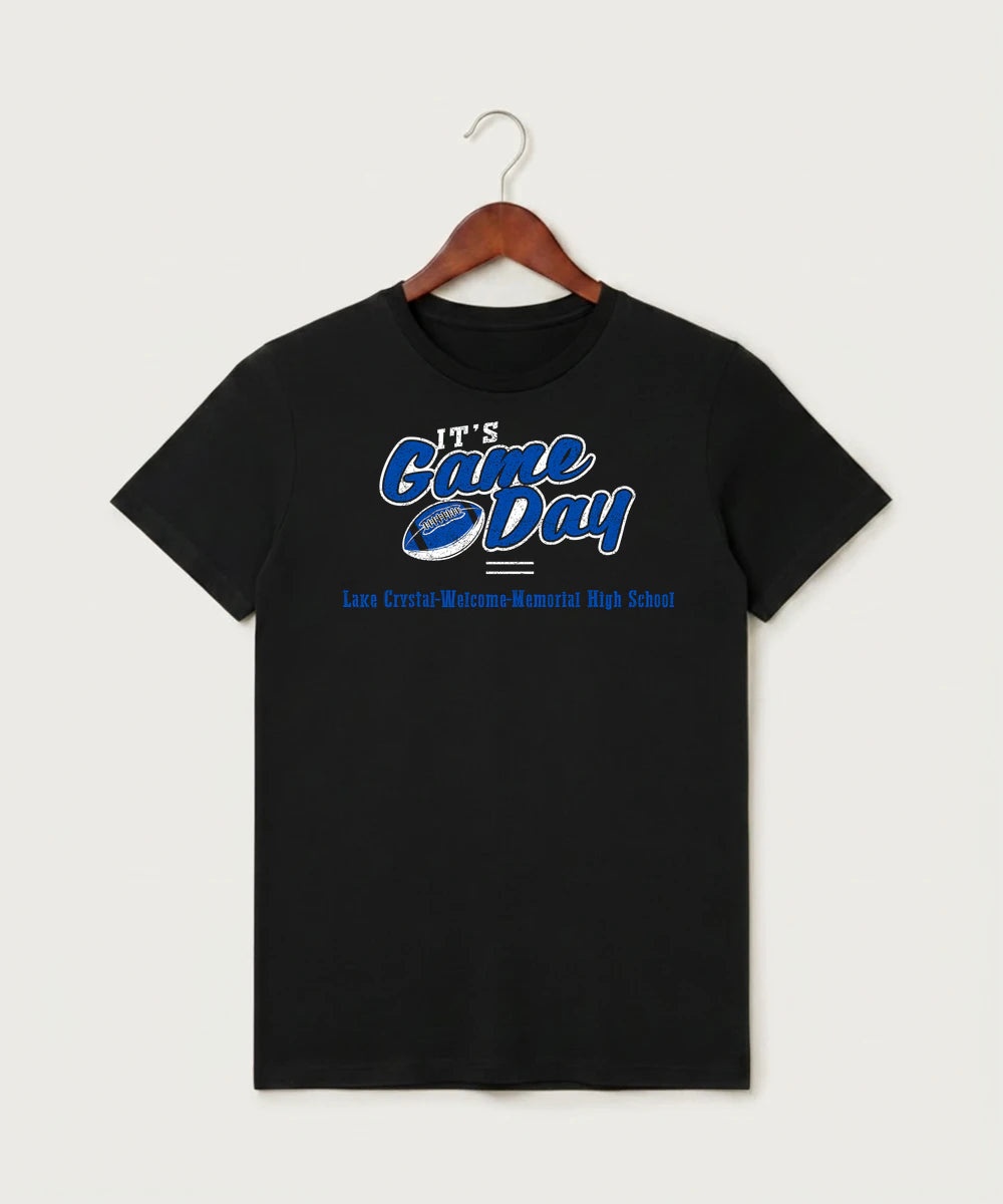 Lake Crystal-Welcome-Memorial High School Football (Boys) - Black T-Shirt - Full Front