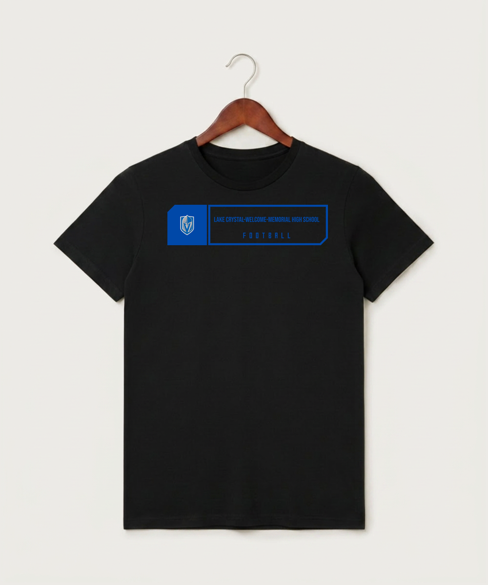 Lake Crystal-Welcome-Memorial High School Football (Boys) - Black T-Shirt - Full Front