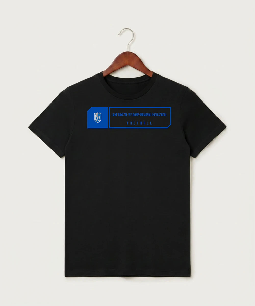 Lake Crystal-Welcome-Memorial High School Football (Boys) - Black T-Shirt - Full Front