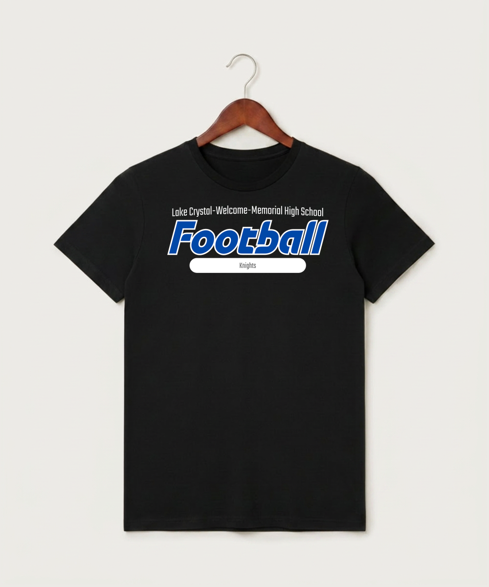 Lake Crystal-Welcome-Memorial High School Football (Boys) - Black T-Shirt - Full Front