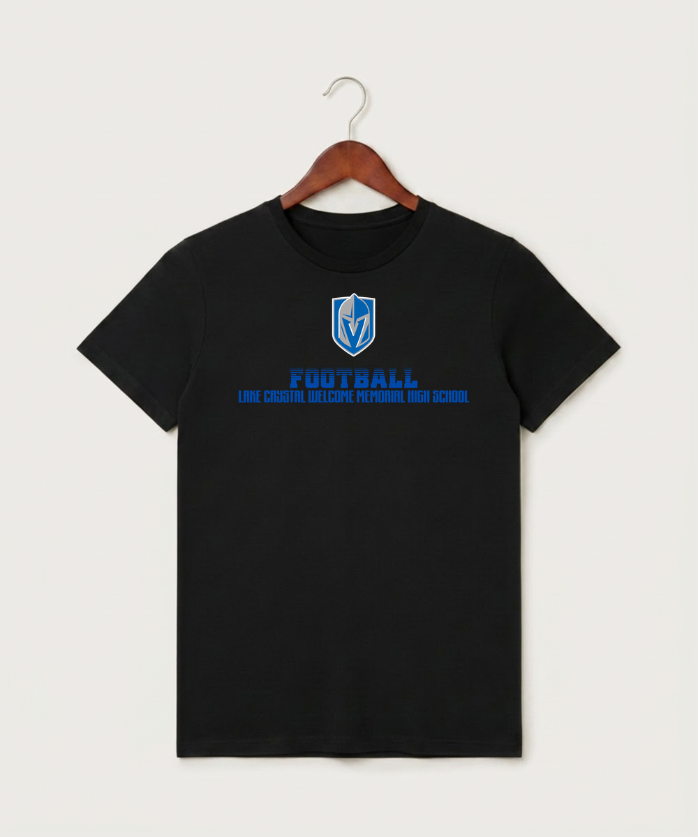 Lake Crystal-Welcome-Memorial High School Football (Boys) - Black T-Shirt - Full Front