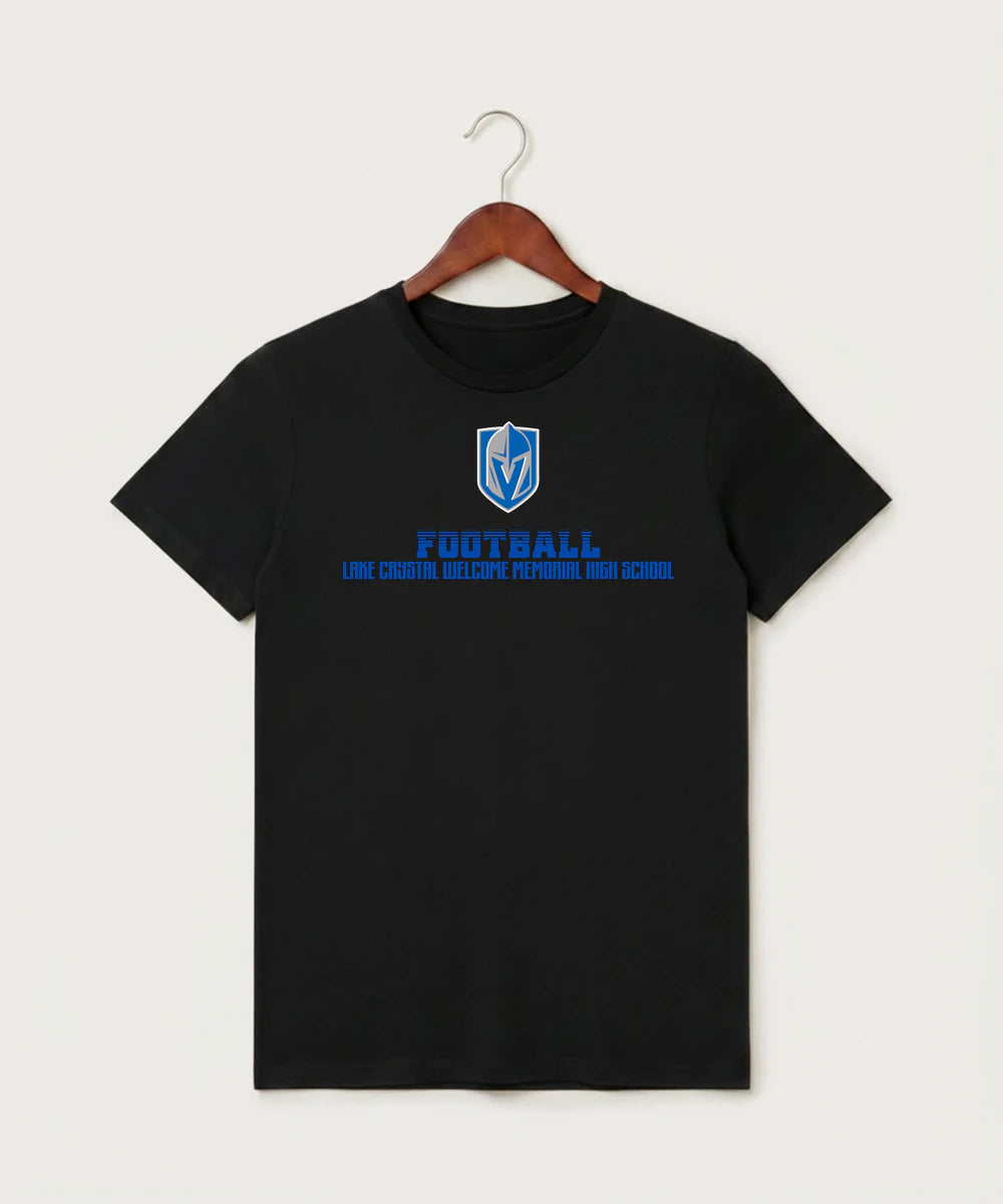 Lake Crystal-Welcome-Memorial High School Football (Boys) - Black T-Shirt - Full Front