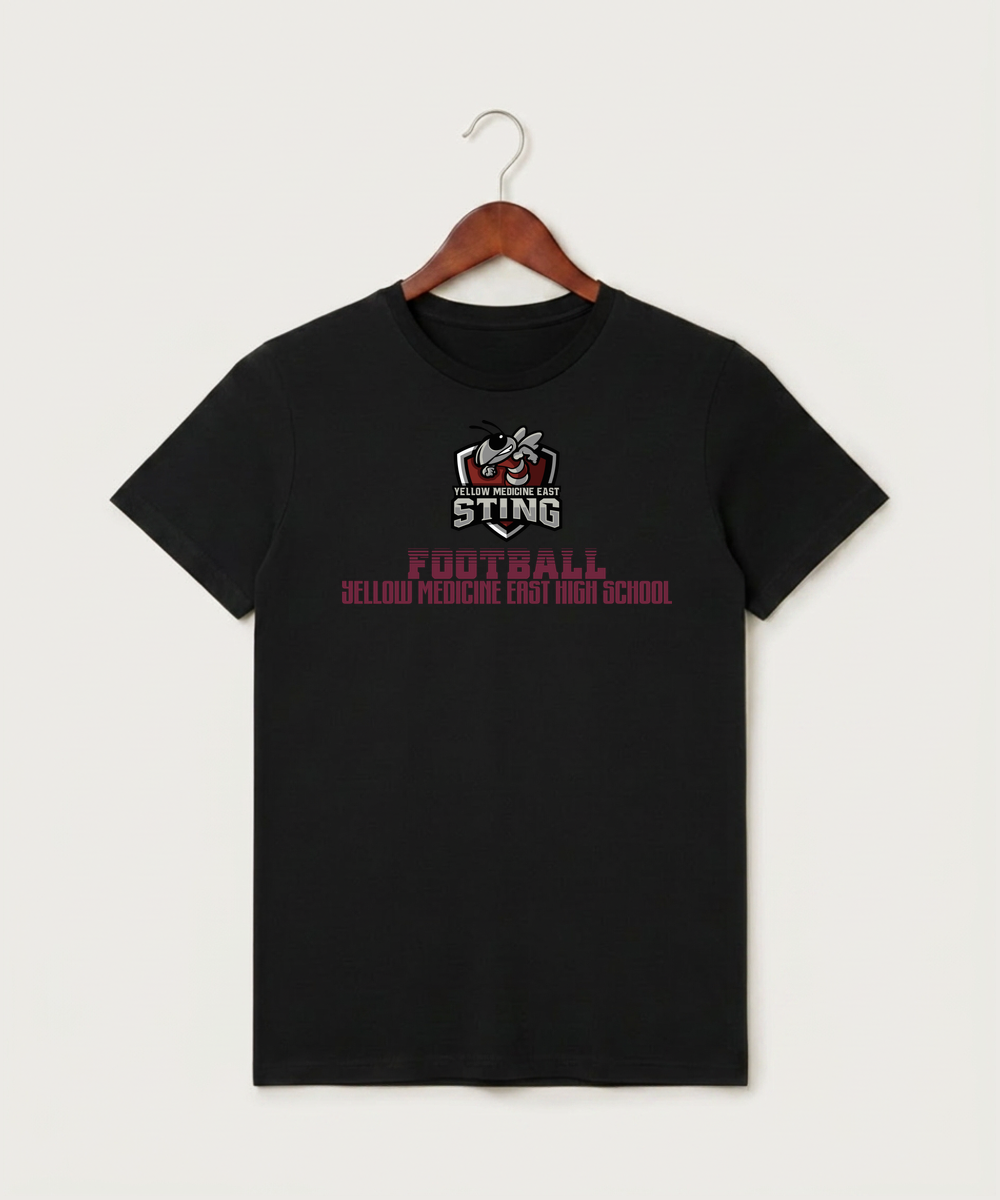 Yellow Medicine East High School Football (Boys) - Black T-Shirt - Full Front