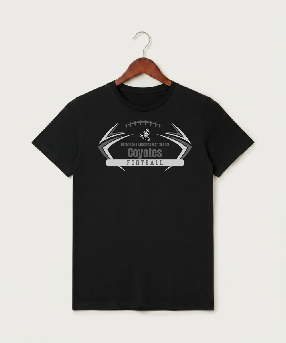 Heron Lake-Okabena High School Football (Boys) - Black T-Shirt - Full Front