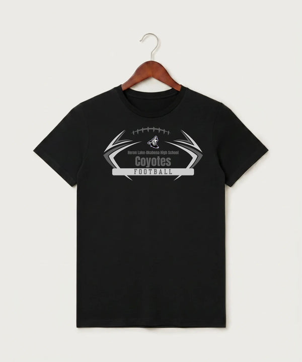 Heron Lake-Okabena High School Football (Boys) - Black T-Shirt - Full Front