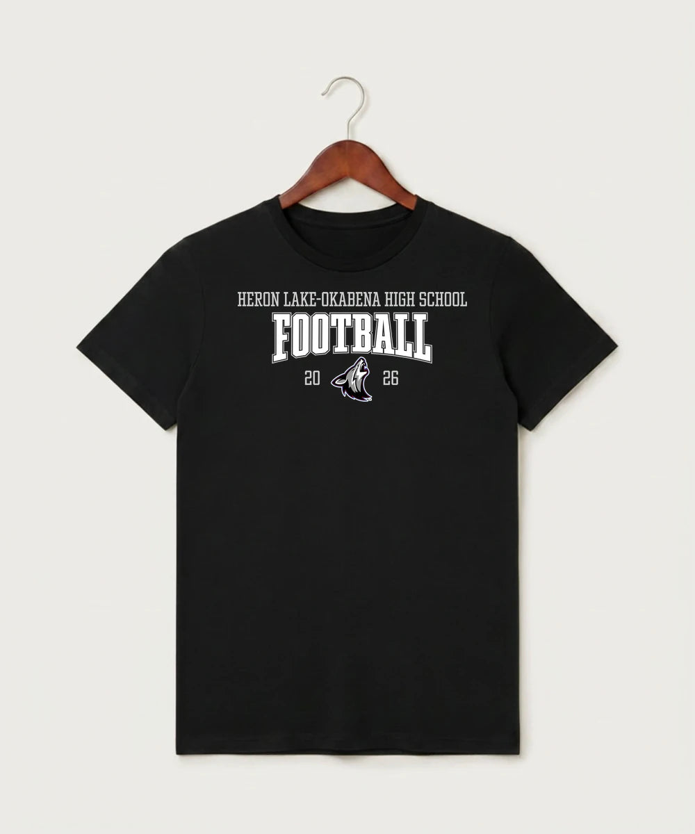 Heron Lake-Okabena High School Football (Boys) - Black T-Shirt - Full Front