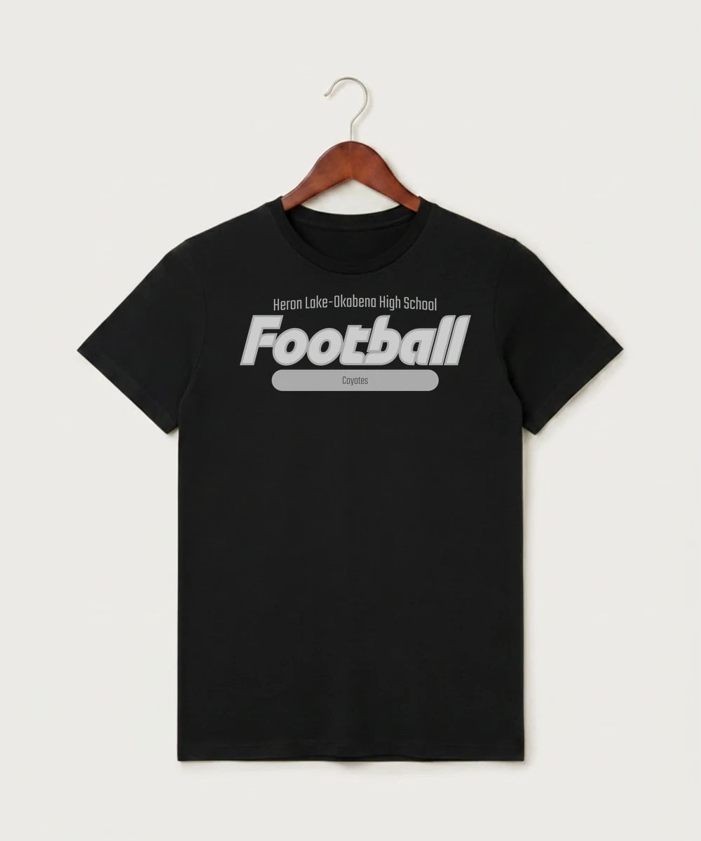 Heron Lake-Okabena High School Football (Boys) - Black T-Shirt - Full Front