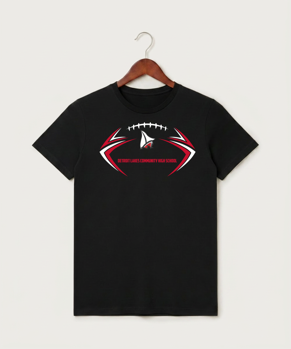 Detroit Lakes Community High School Football (Boys) - Black T-Shirt - Full Front