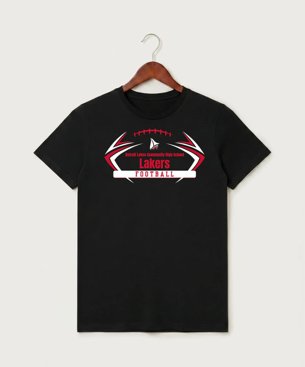 Detroit Lakes Community High School Football (Boys) - Black T-Shirt - Full Front