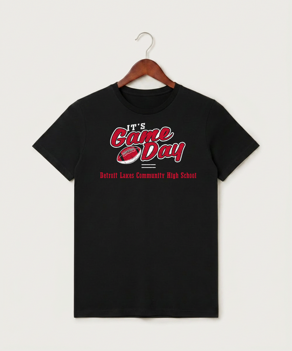Detroit Lakes Community High School Football (Boys) - Black T-Shirt - Full Front