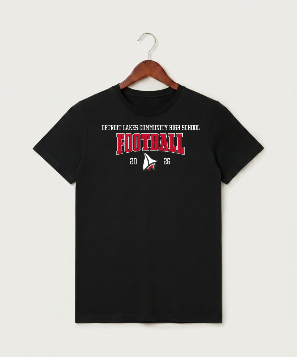 Detroit Lakes Community High School Football (Boys) - Black T-Shirt - Full Front