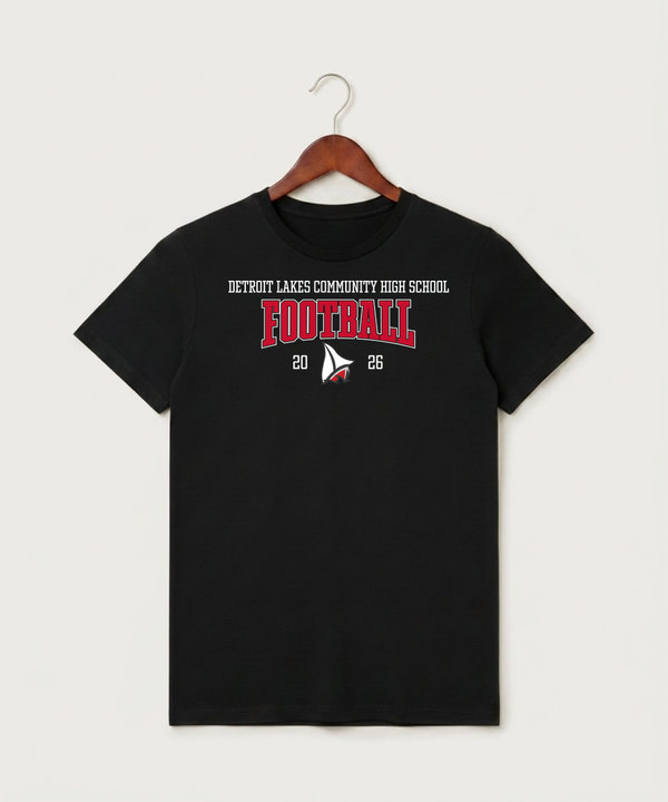 Detroit Lakes Community High School Football (Boys) - Black T-Shirt - Full Front