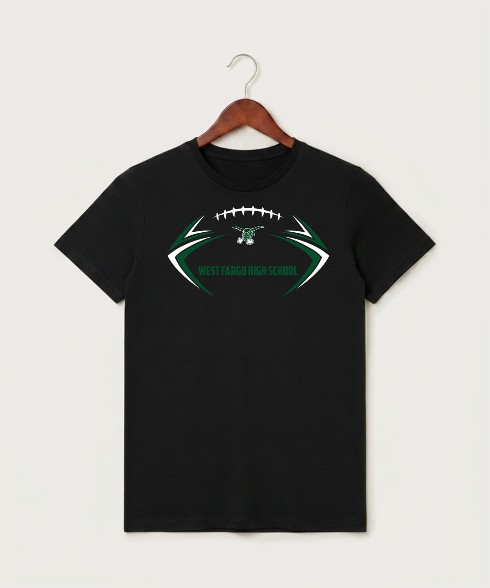 West Fargo High School Football (Boys) - Black T-Shirt - Full Front
