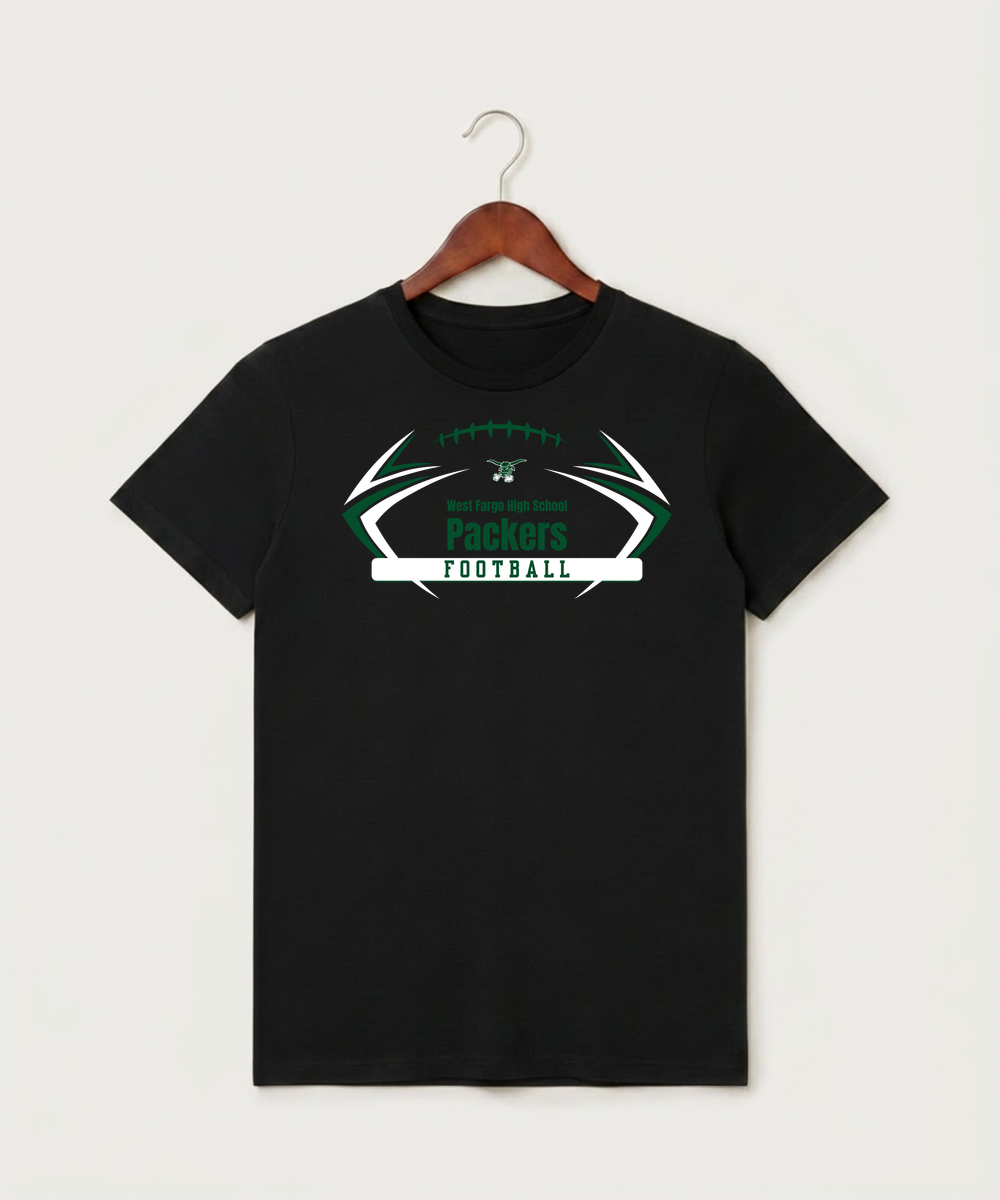 West Fargo High School Football (Boys) - Black T-Shirt - Full Front