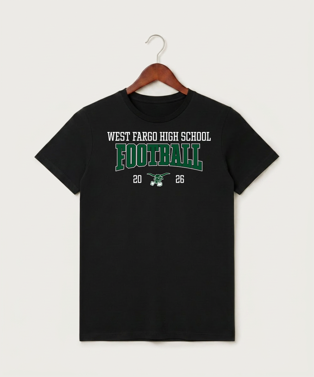 West Fargo High School Football (Boys) - Black T-Shirt - Full Front