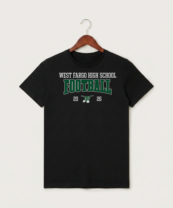 West Fargo High School Football (Boys) - Black T-Shirt - Full Front