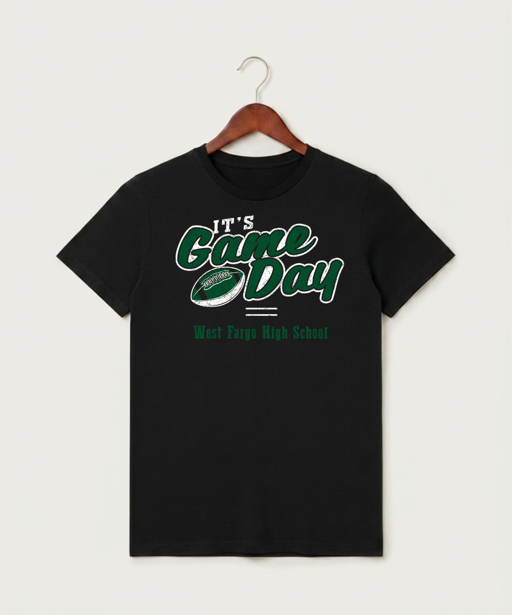 West Fargo High School Football (Boys) - Black T-Shirt - Full Front