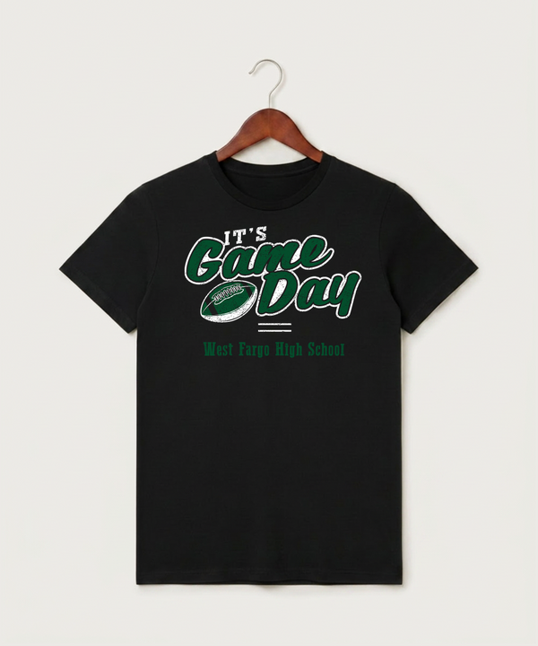 West Fargo High School Football (Boys) - Black T-Shirt - Full Front