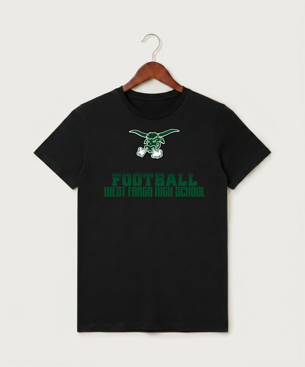 West Fargo High School Football (Boys) - Black T-Shirt - Full Front