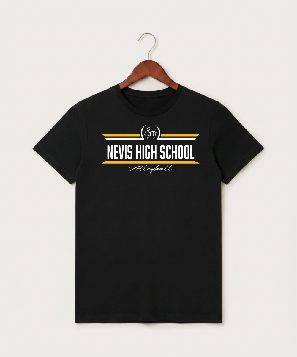 Nevis High School Volleyball (Girls) - Black T-Shirt - Full Front