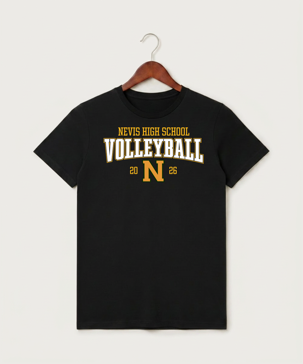 Nevis High School Volleyball (Girls) - Black T-Shirt - Full Front