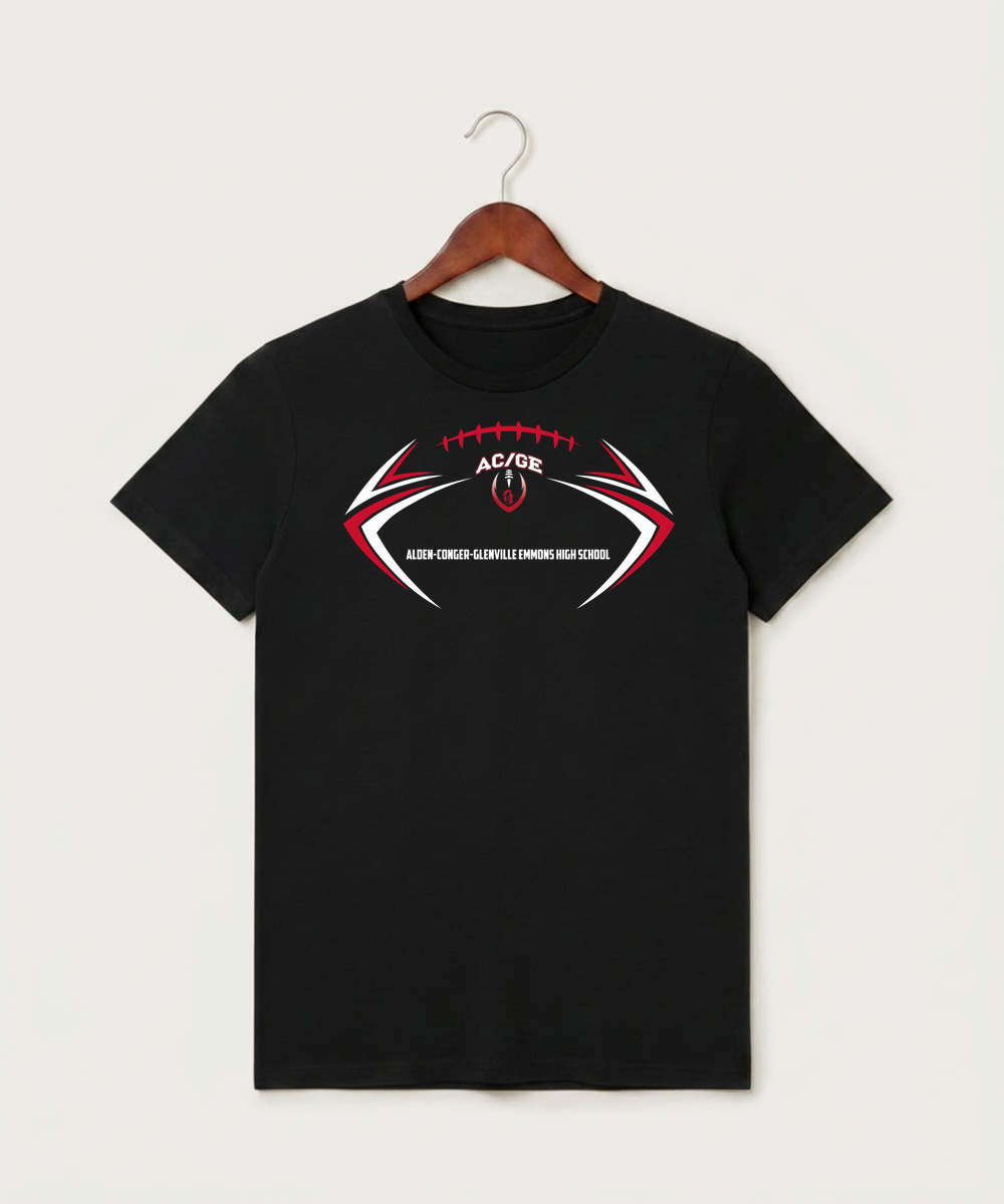 Alden-Conger-Glenville Emmons High School Football (Boys) - Black T-Shirt - Full Front