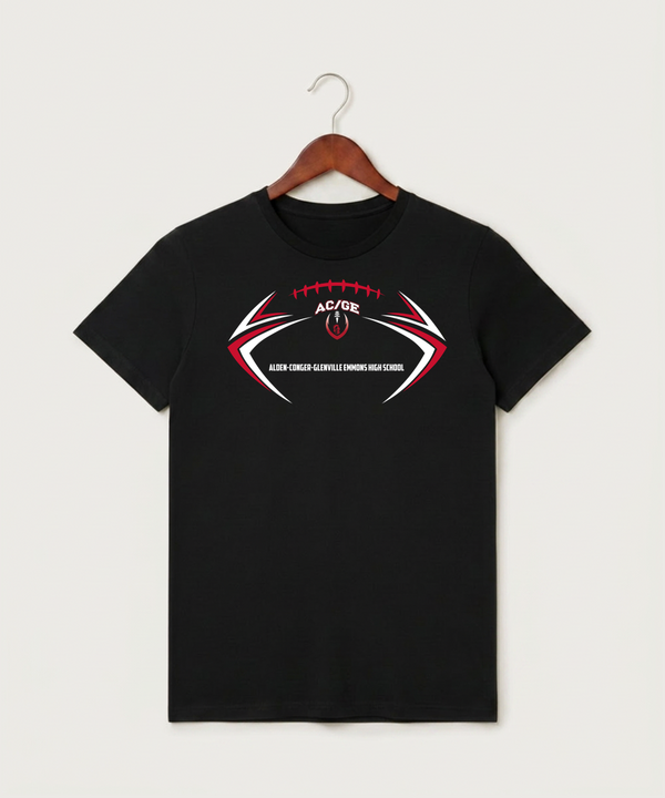 Alden-Conger-Glenville Emmons High School Football (Boys) - Black T-Shirt - Full Front