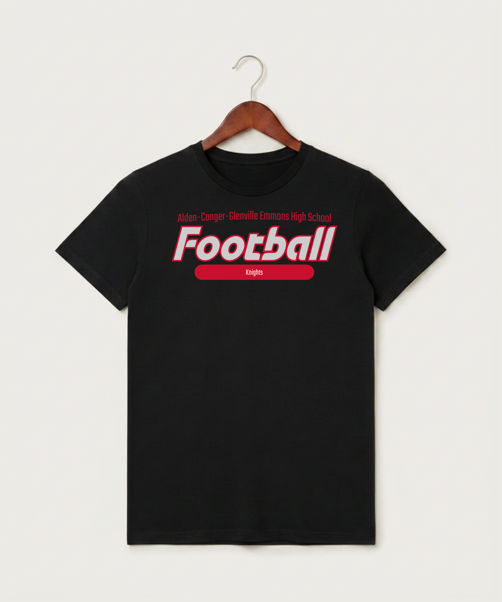 Alden-Conger-Glenville Emmons High School Football (Boys) - Black T-Shirt - Full Front