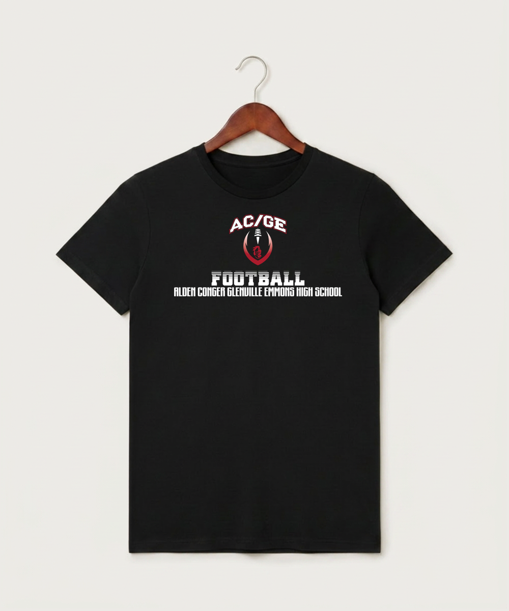 Alden-Conger-Glenville Emmons High School Football (Boys) - Black T-Shirt - Full Front