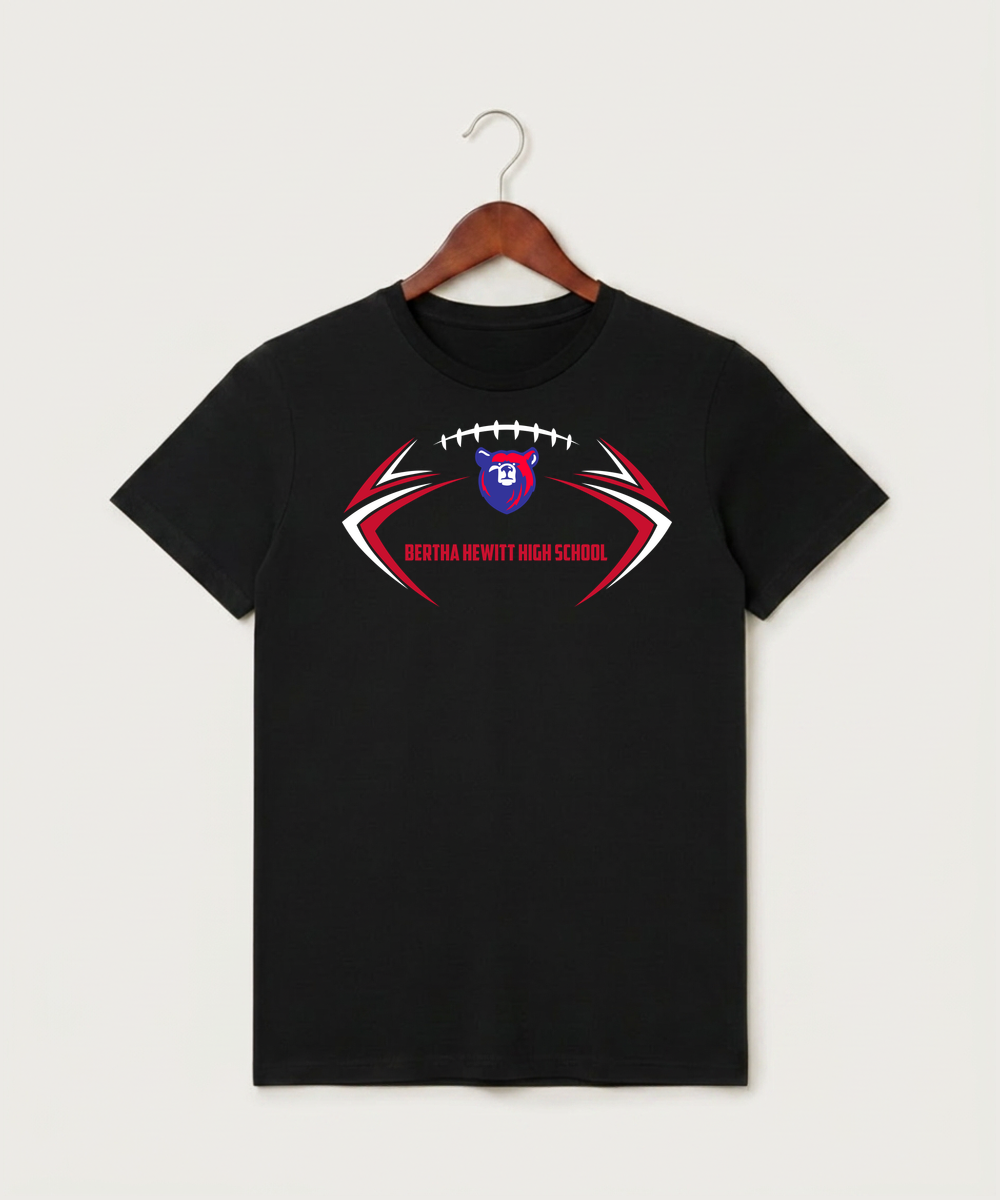 Bertha Hewitt High School Football (Boys) - Black T-Shirt - Full Front