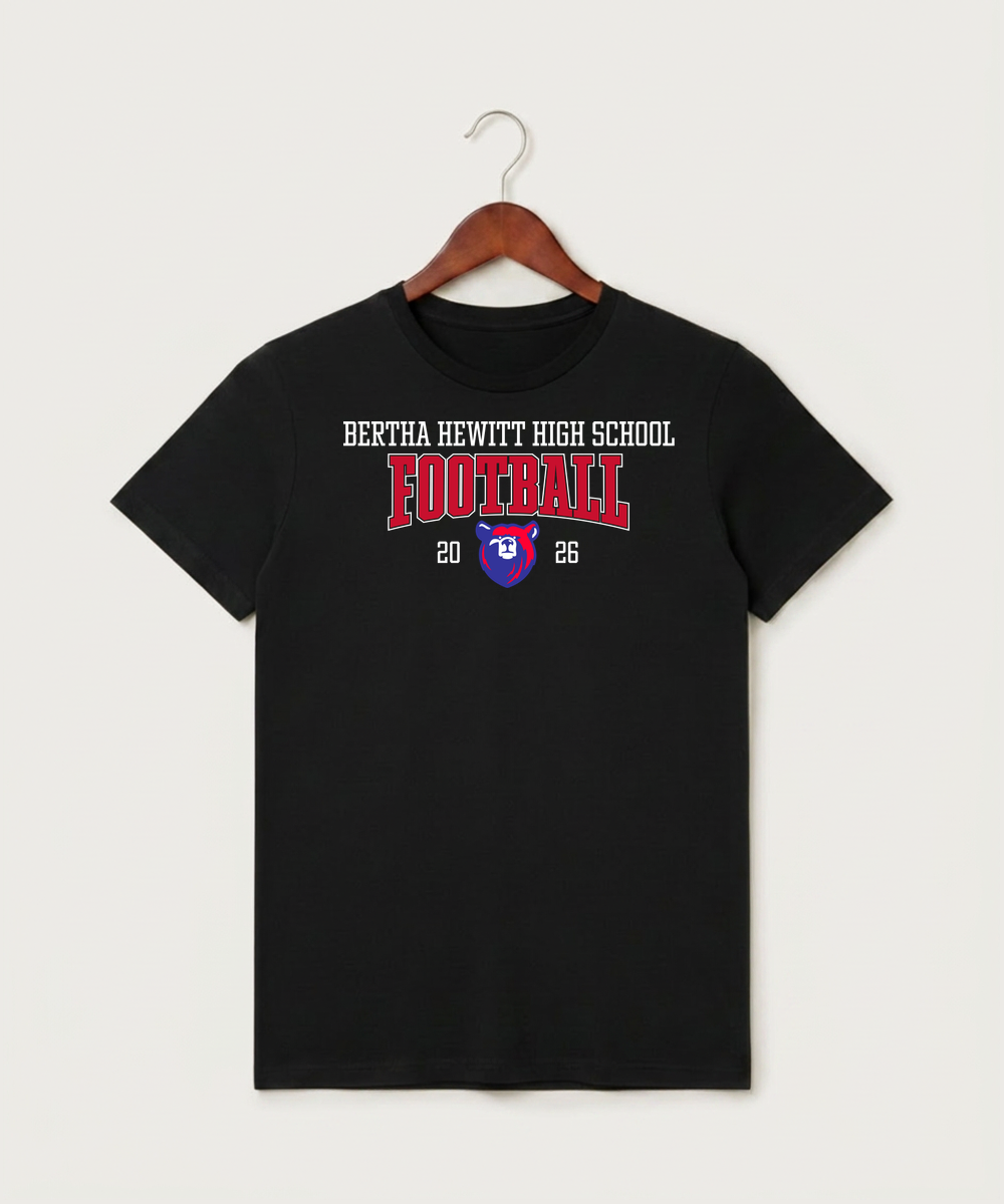 Bertha Hewitt High School Football (Boys) - Black T-Shirt - Full Front