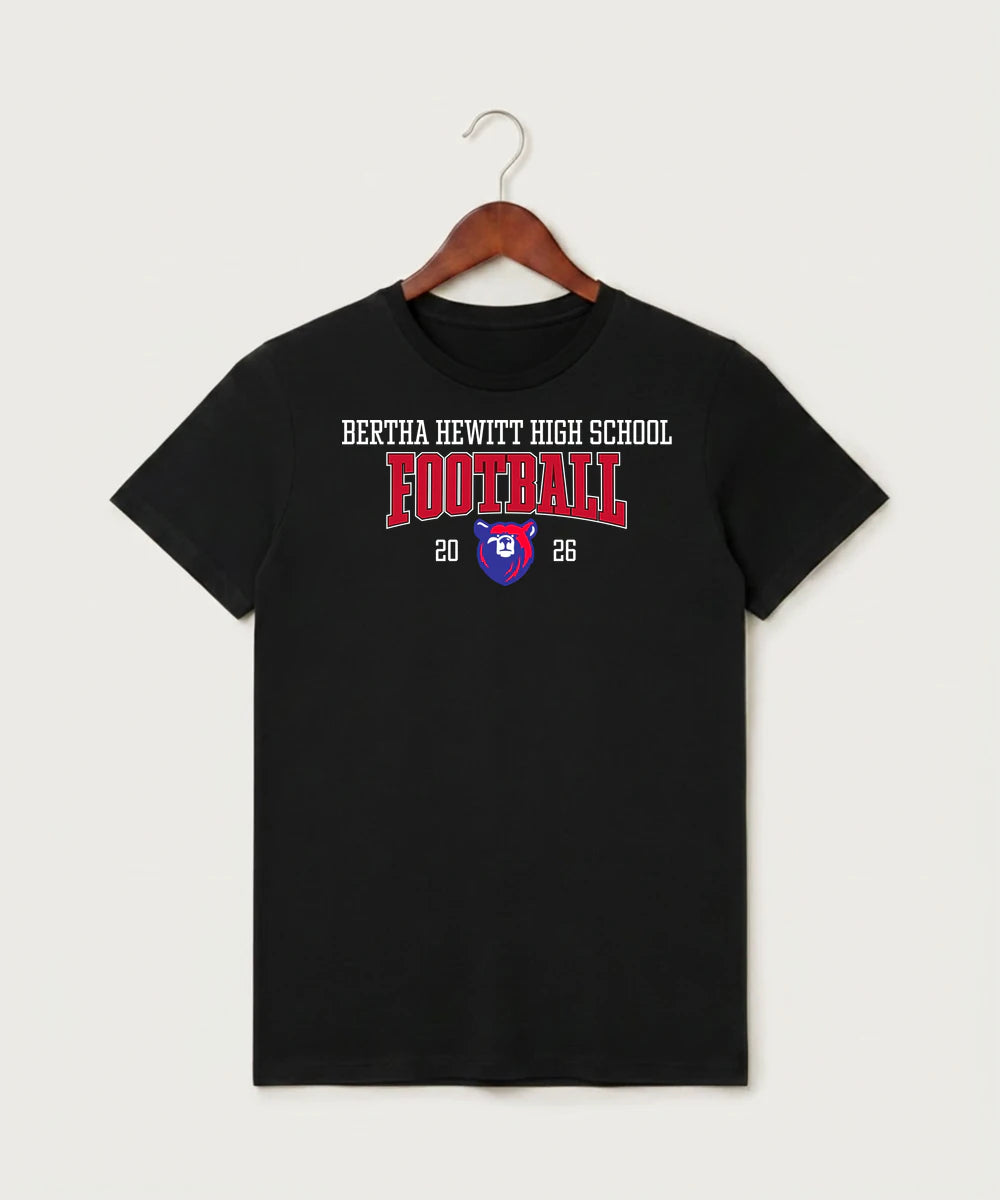 Bertha Hewitt High School Football (Boys) - Black T-Shirt - Full Front