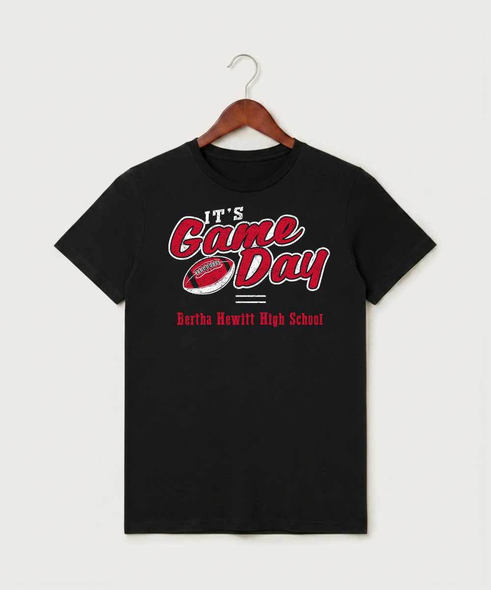 Bertha Hewitt High School Football (Boys) - Black T-Shirt - Full Front