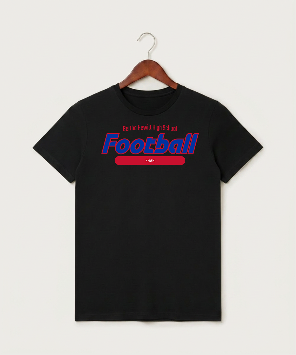 Bertha Hewitt High School Football (Boys) - Black T-Shirt - Full Front