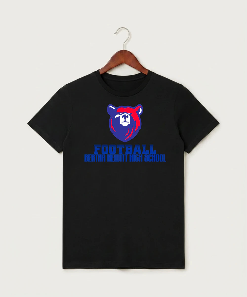 Bertha Hewitt High School Football (Boys) - Black T-Shirt - Full Front