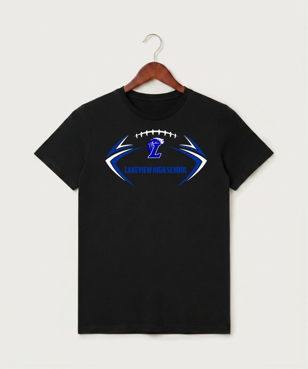 Lakeview High School Football (Boys) - Black T-Shirt - Full Front