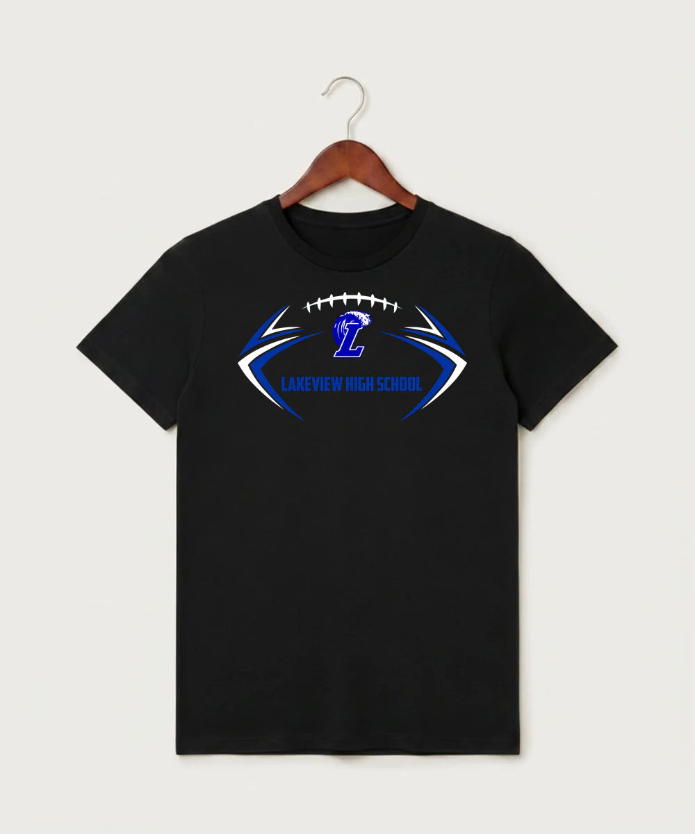 Lakeview High School Football (Boys) - Black T-Shirt - Full Front