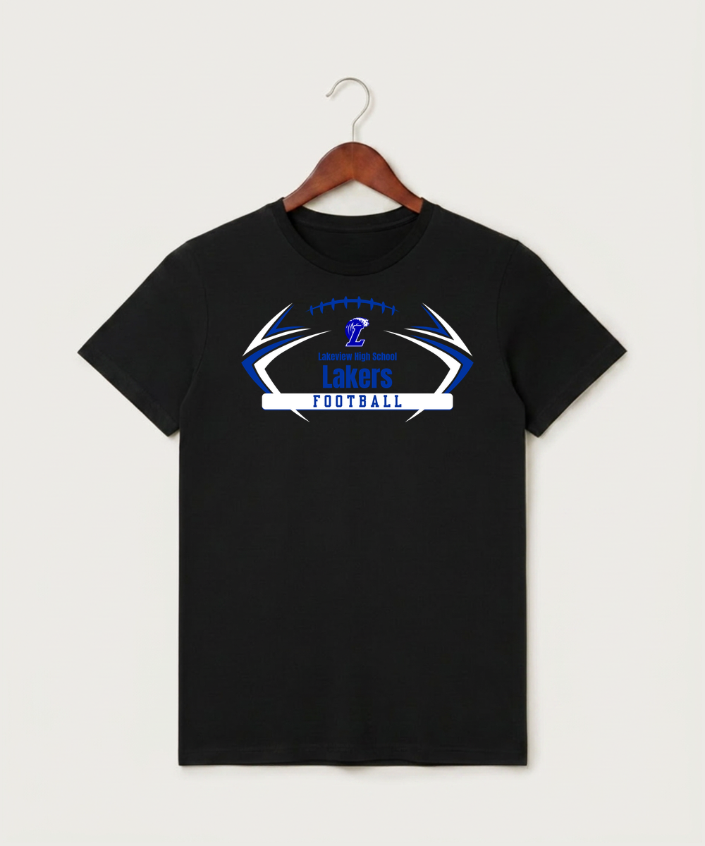 Lakeview High School Football (Boys) - Black T-Shirt - Full Front