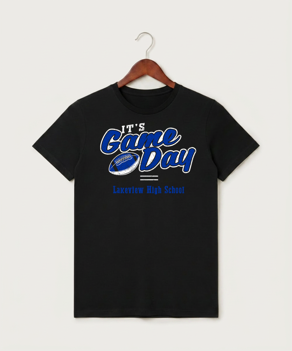Lakeview High School Football (Boys) - Black T-Shirt - Full Front