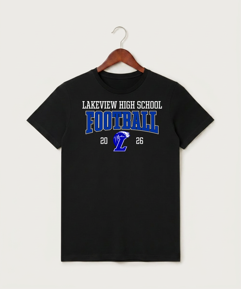 Lakeview High School Football (Boys) - Black T-Shirt - Full Front