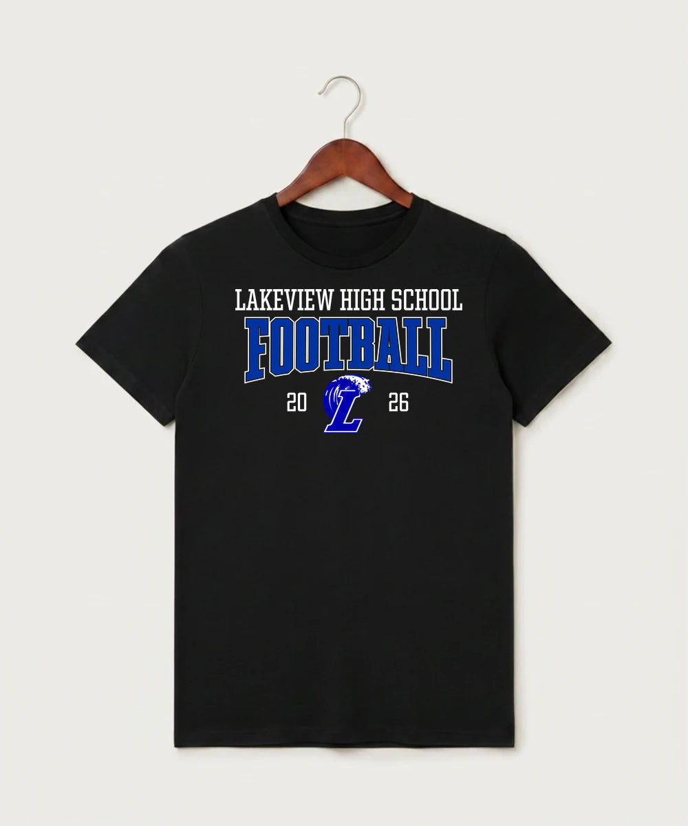 Lakeview High School Football (Boys) - Black T-Shirt - Full Front
