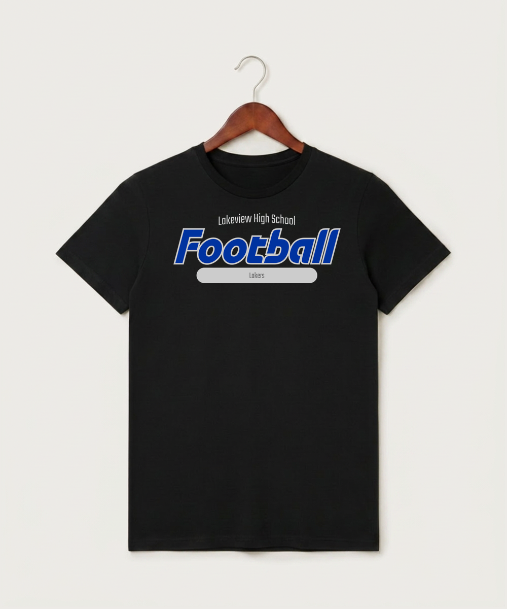 Lakeview High School Football (Boys) - Black T-Shirt - Full Front