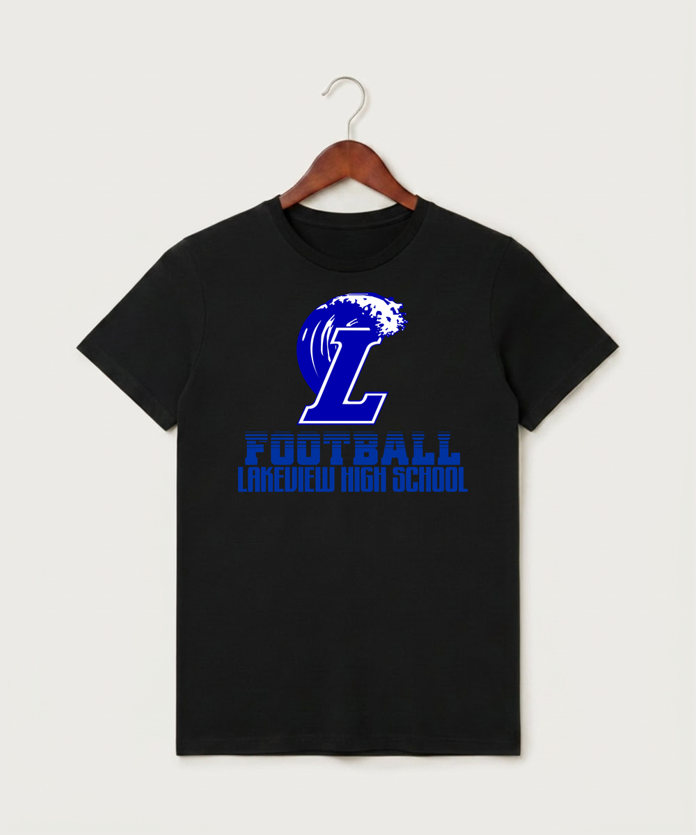 Lakeview High School Football (Boys) - Black T-Shirt - Full Front