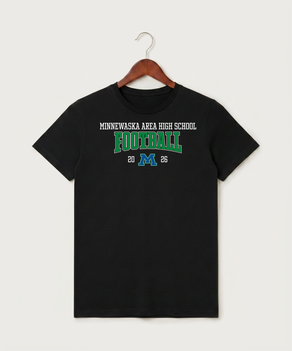 Minnewaska Area High School Football (Boys) - Black T-Shirt - Full Front