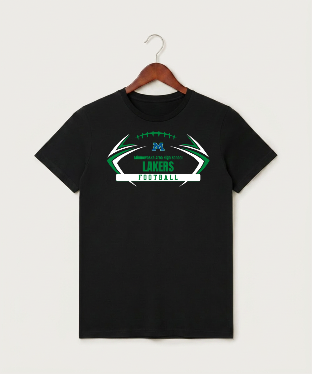 Minnewaska Area High School Football (Boys) - Black T-Shirt - Full Front