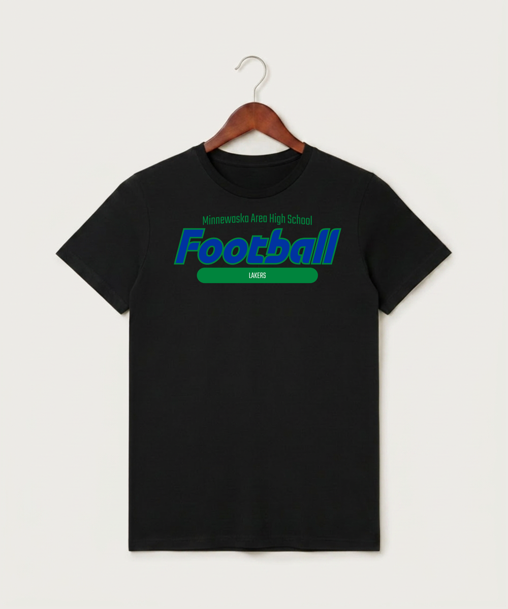 Minnewaska Area High School Football (Boys) - Black T-Shirt - Full Front