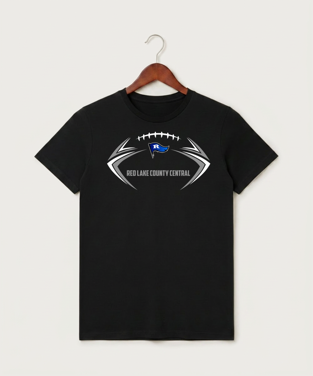 Red Lake County Central Football (Boys) - Black T-Shirt - Full Front