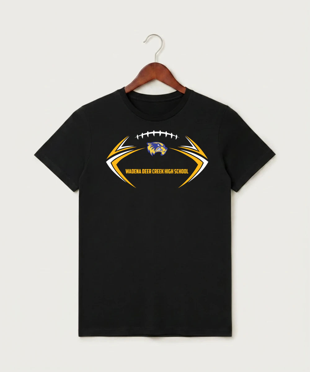 Wadena Deer Creek High School Football (Boys) - Black T-Shirt - Full Front