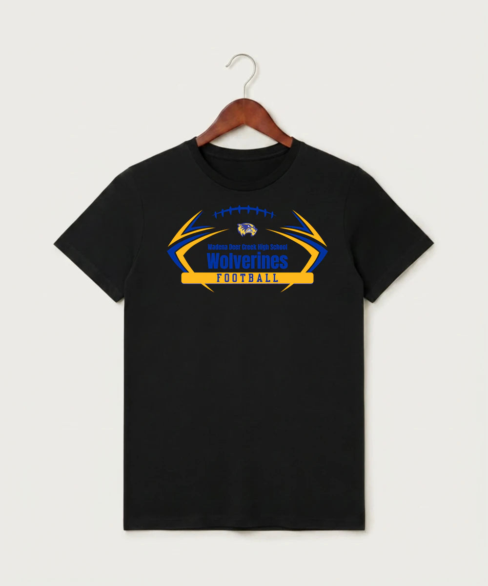 Wadena Deer Creek High School Football (Boys) - Black T-Shirt - Full Front
