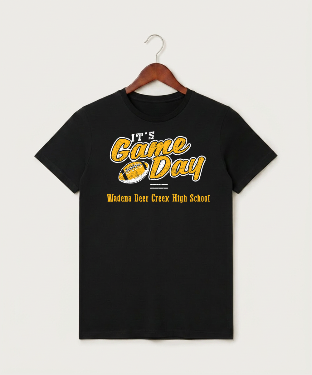 Wadena Deer Creek High School Football (Boys) - Black T-Shirt - Full Front